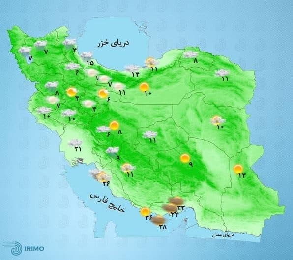 پیش‌بینی بارندگی در بیشتر مناطق کشور