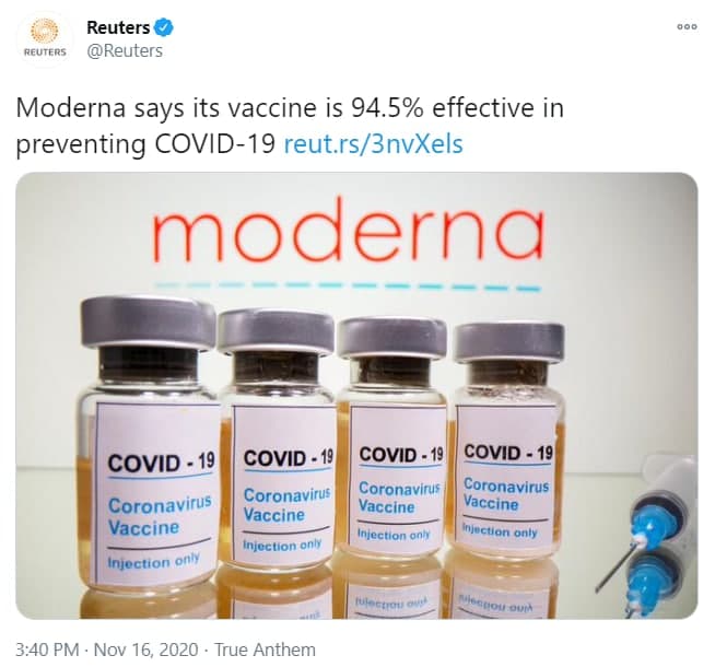 تاثیر ۹۴ درصدی واکسن «مدرنا» در مقابله با کرونا تاثیر ۹۴ درصدی واکسن «مدرنا» در مقابله با کرونا