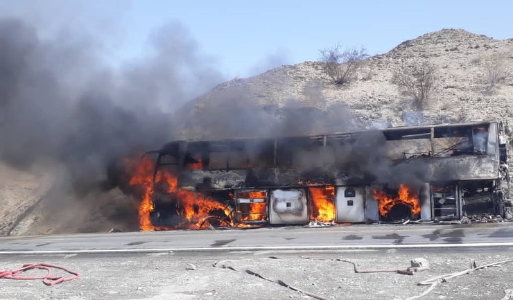 آتش‌سوزی اتوبوس در محور چابهار - راسک