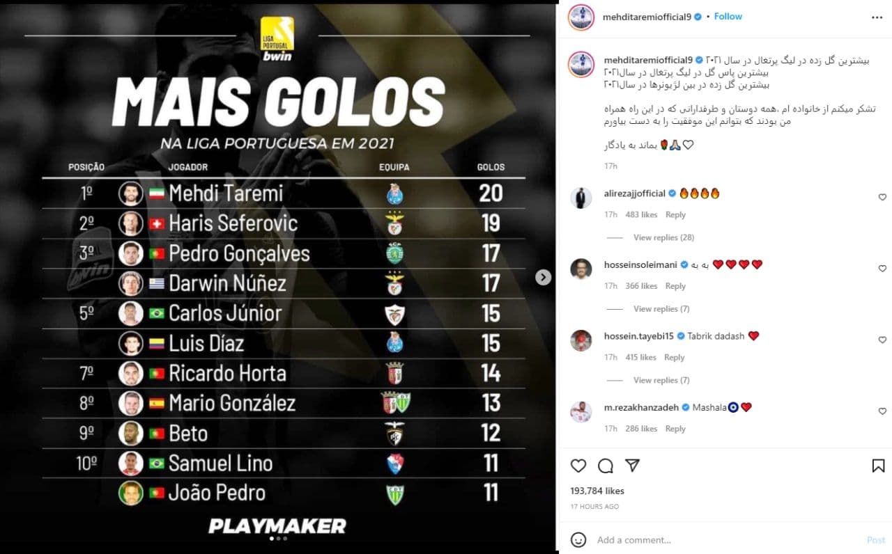 غوغای پست اینستاگرامی طارمی در پرتغال/عکس غوغای پست اینستاگرامی طارمی در پرتغال/عکس