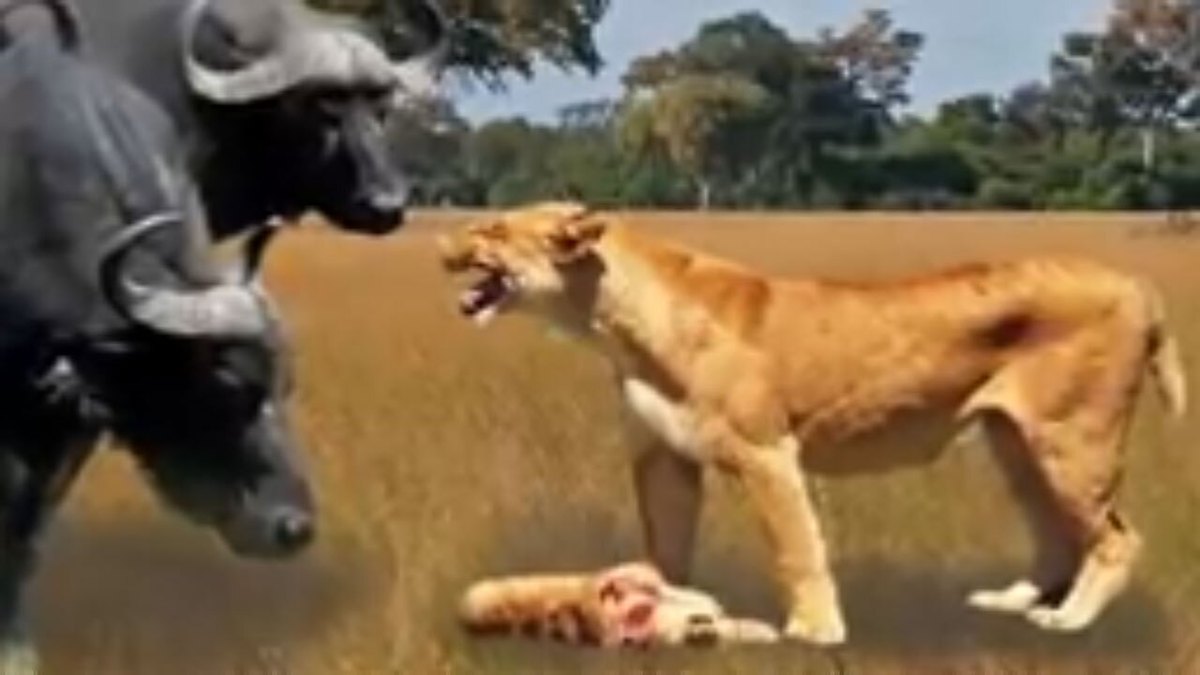 فیلم| شکار بوفالو توسط شیر نر