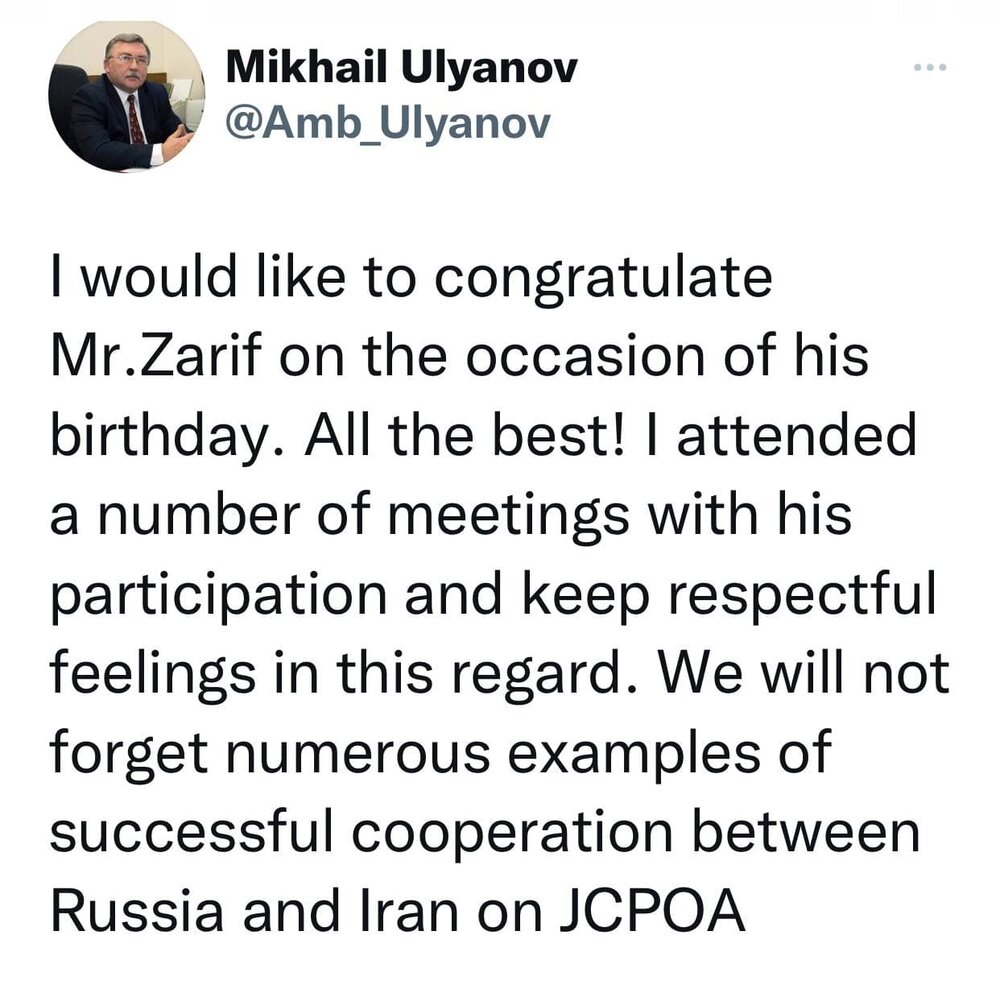 توئیت جدید اولیانوف درباره ظریف، خبری از عذرخواهی نیست! /عکس