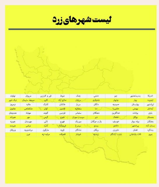 جدول| لیست کامل رنگبندی کرونایی شهرهای ایران اعلام شد جدول| لیست کامل رنگبندی کرونایی شهرهای ایران اعلام شد