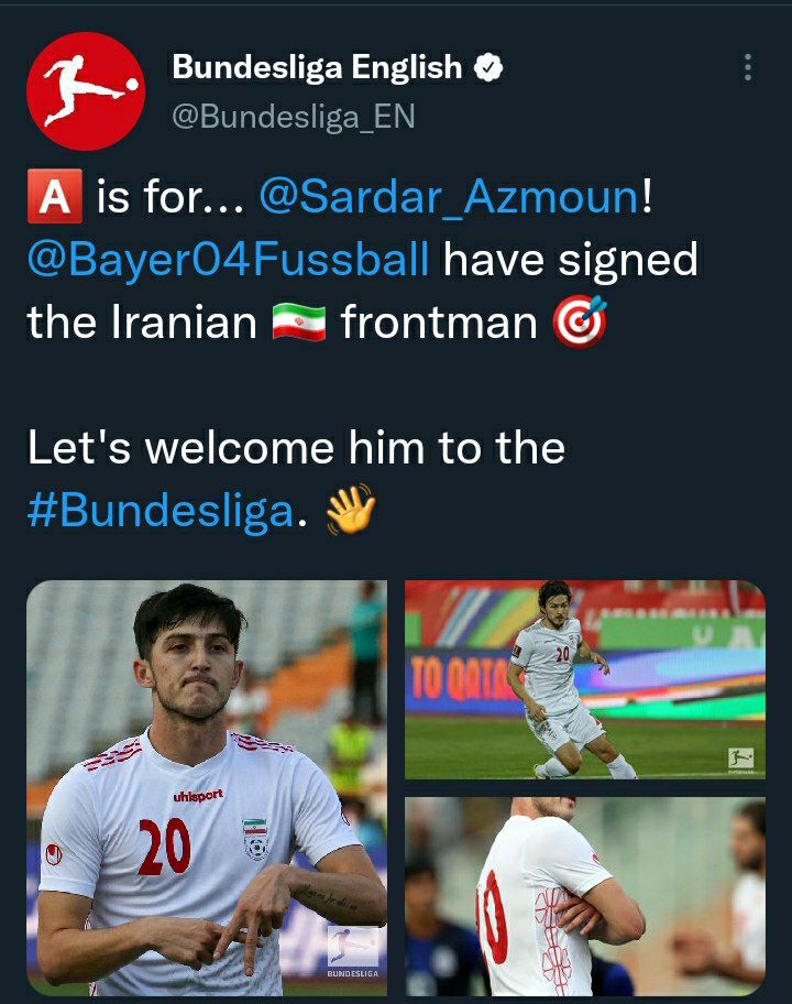 خوشآمدگویی صفحه رسمی بوندسلیگا به سردار آزمون/عکس خوشآمدگویی صفحه رسمی بوندسلیگا به سردار آزمون/عکس