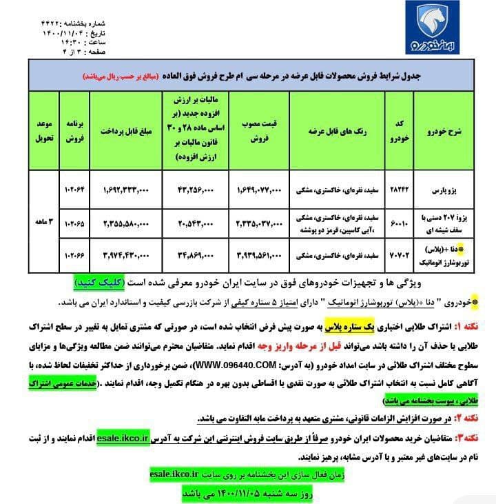جزئیات پیش‌فروش جدید محصولات ایران‌خودرو/ اسامی و قیمت خودروها