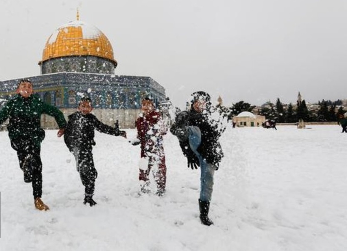 تصاویر| بارش برف در مسجدالاقصی