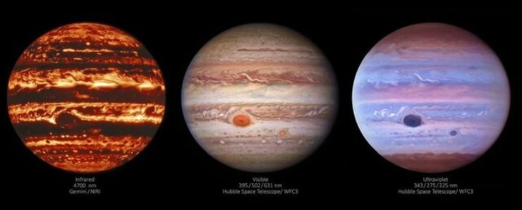 تصاویری شگفت‌انگیز از سیاره‌ی مشتری در طیف‌های نوری مختلف