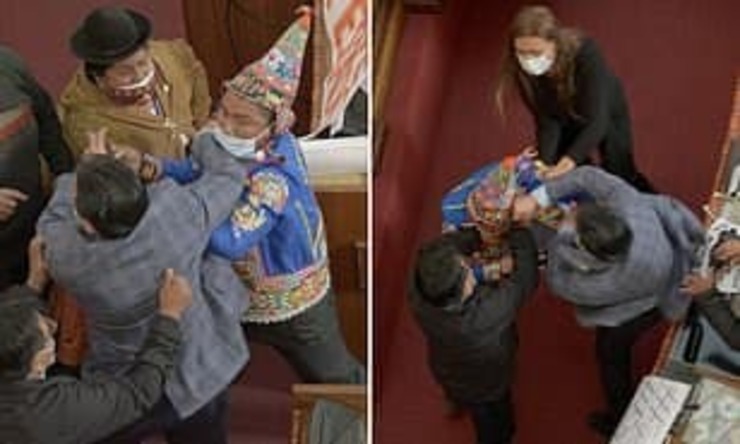 تصاویر| درگیری شدید نمایندگان در پارلمان بولیوی