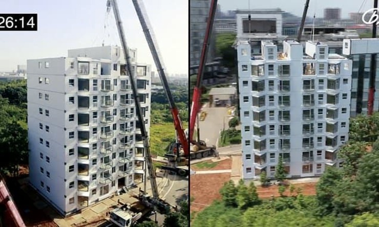 تصاویر| ساخت آپارتمان ۱۰ طبقه در ۲۹ ساعت