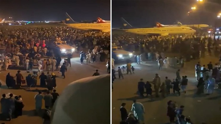 فیلم| التهاب در فرودگاه کابل/ پیاده شدن سرنشینان یک هواپیما با طناب!
