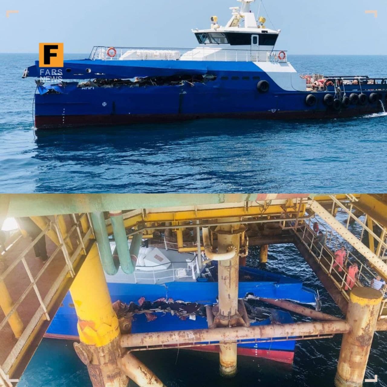 عکس| برخورد شناور تندرو با سکوی گاز پارس جنوبی