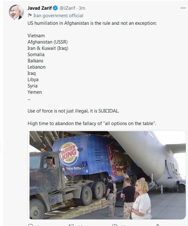 عکس| کنایه ظریف به آمریکا