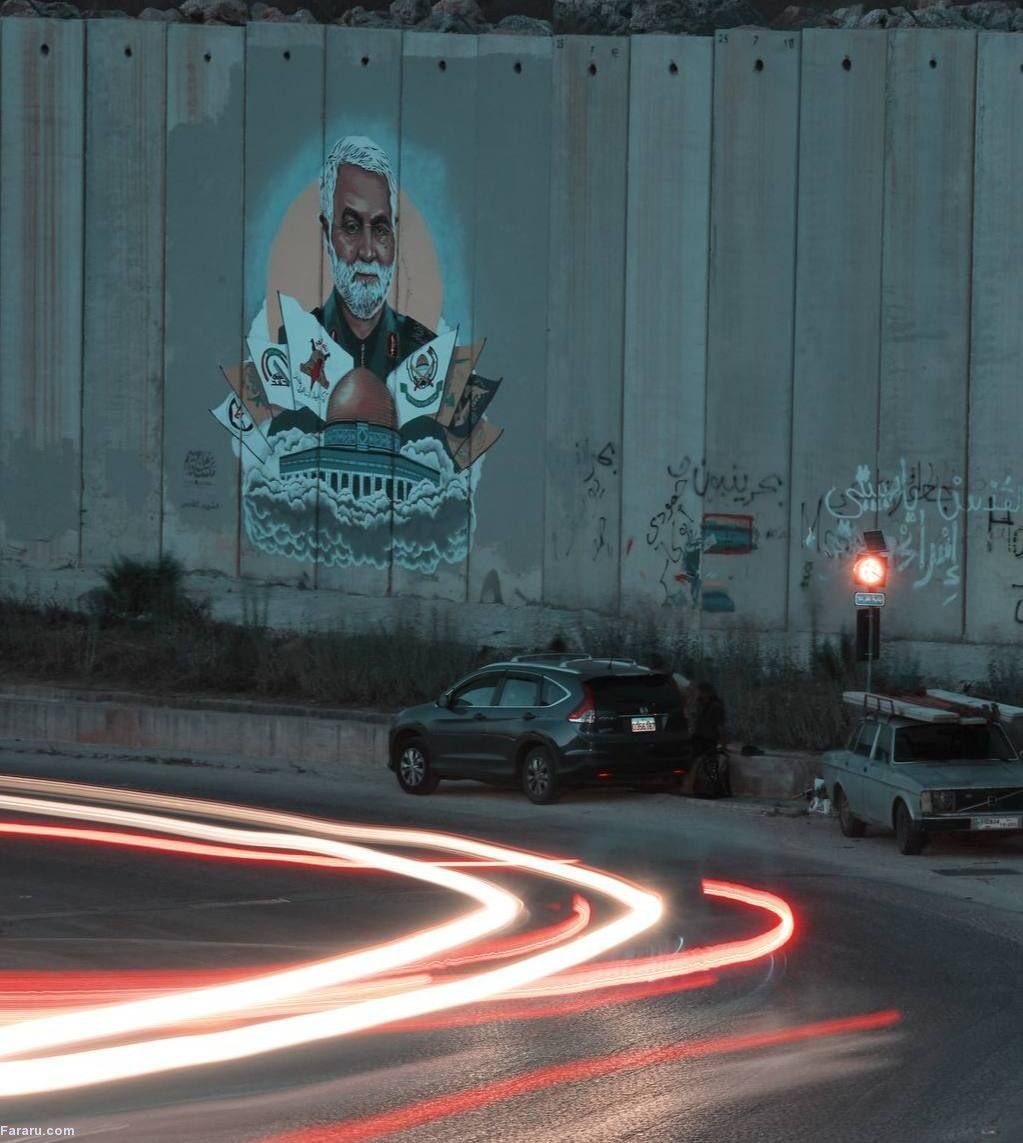 عکس/ نقاشی چهره سردار سلیمانی روی دیوار مرزی لبنان