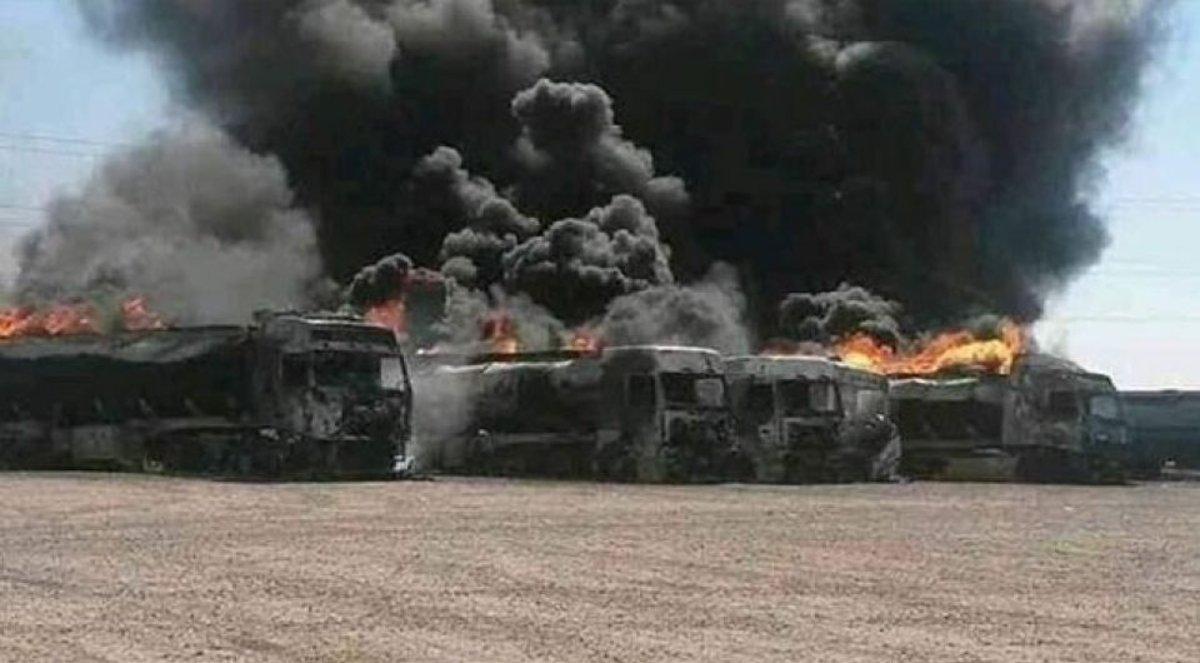 فیلم| آتش‌سوزی ۴ کامیون چادری در گمرک دوغارون