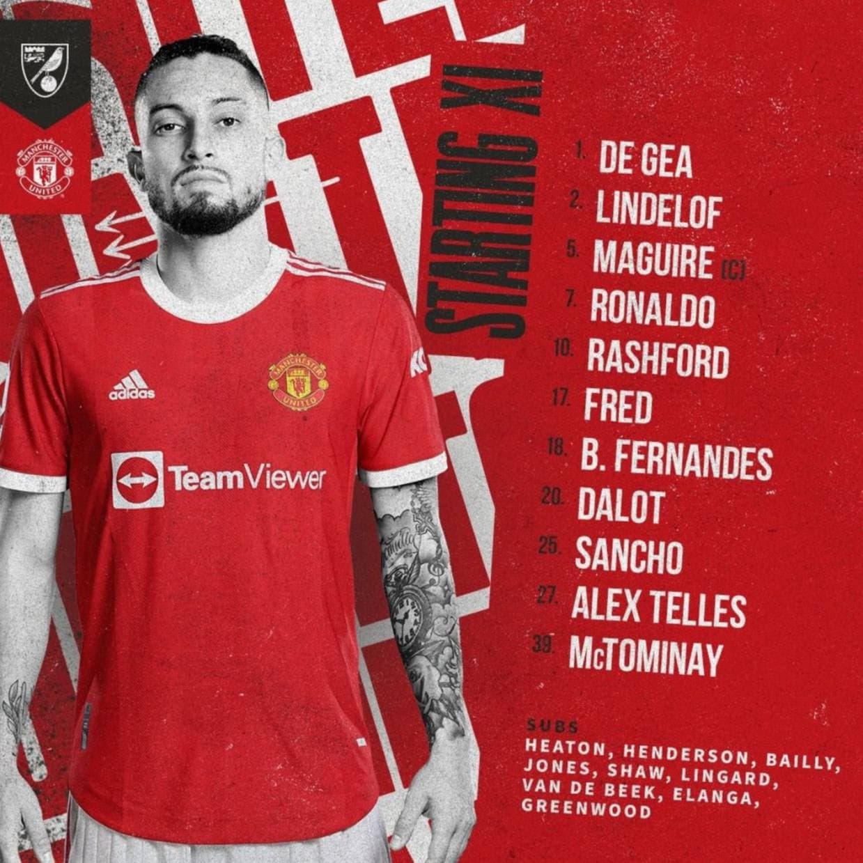 رونمایی از ترکیب منچستریونایتد مقابل نوریچ