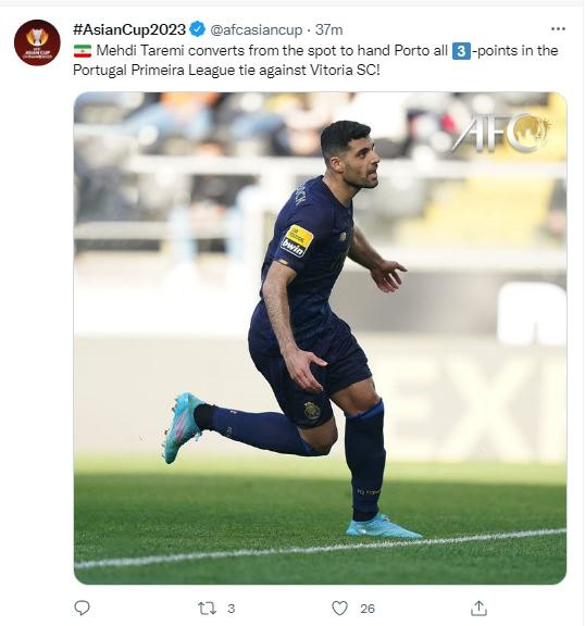 عکس| تمجید AFC از طارمی بعد از درخشش برای پورتو عکس| تمجید AFC از طارمی بعد از درخشش برای پورتو