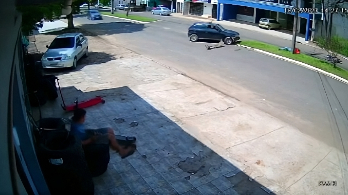 فیلم| برخورد موتورسوار با تیر برق پس از تصادف با ماشین