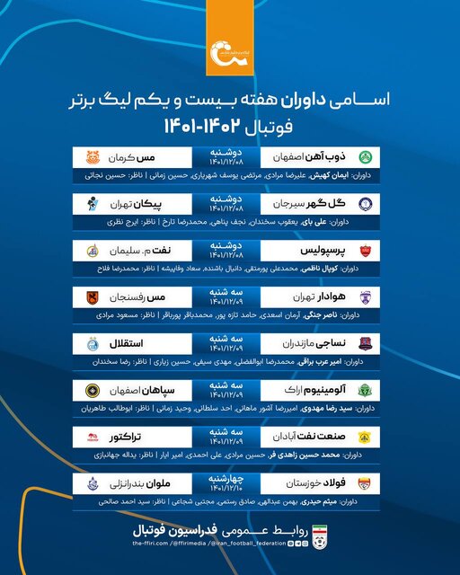 داوران هفته بیست و یکم لیگ برتر فوتبال داوران هفته بیست و یکم لیگ برتر فوتبال