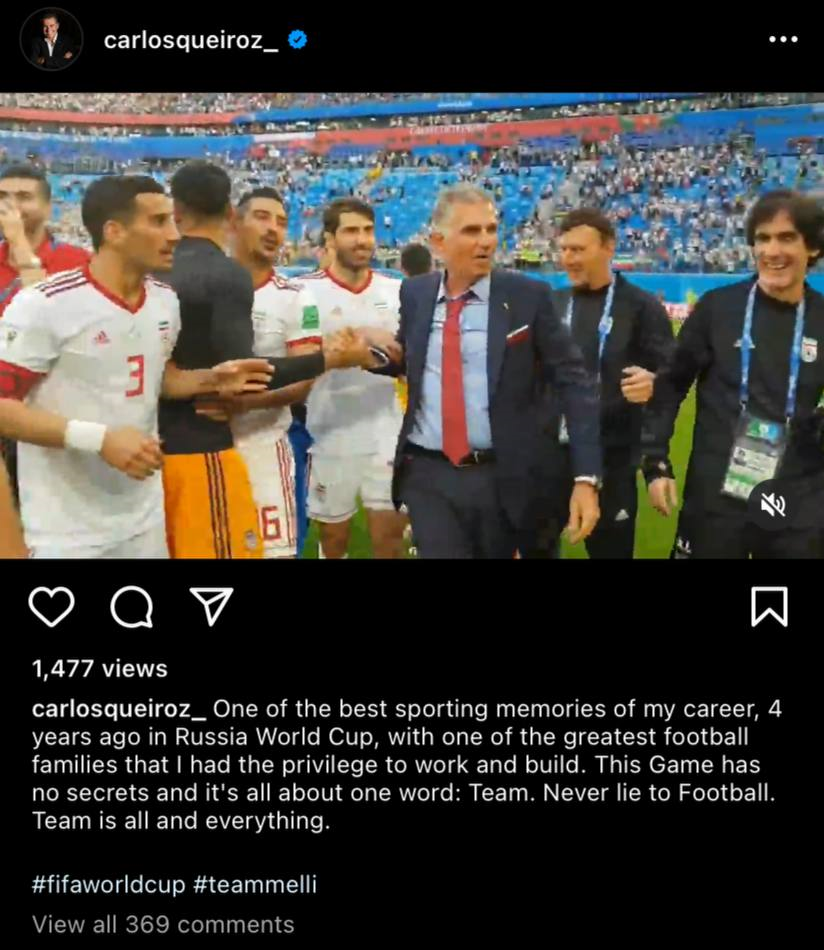 عکس| پست اینستاگرامی کیروش درمورد ایران عکس| پست اینستاگرامی کیروش درمورد ایران