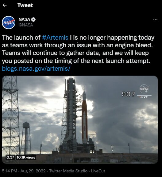 پرتاب ماموریت آرتمیس ۱ به تعویق افتاد پرتاب ماموریت آرتمیس ۱ به تعویق افتاد