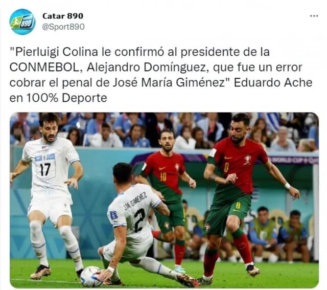 فدراسیون فوتبال اروگوئه: کولینا قبول کرد که پنالتی پرتغال اشتباه بود