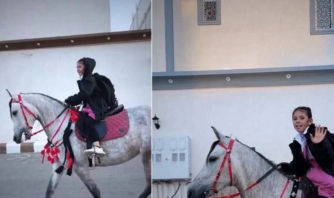 فیلم| این دختر عربستانی با اسب به مدرسه می‌رود!