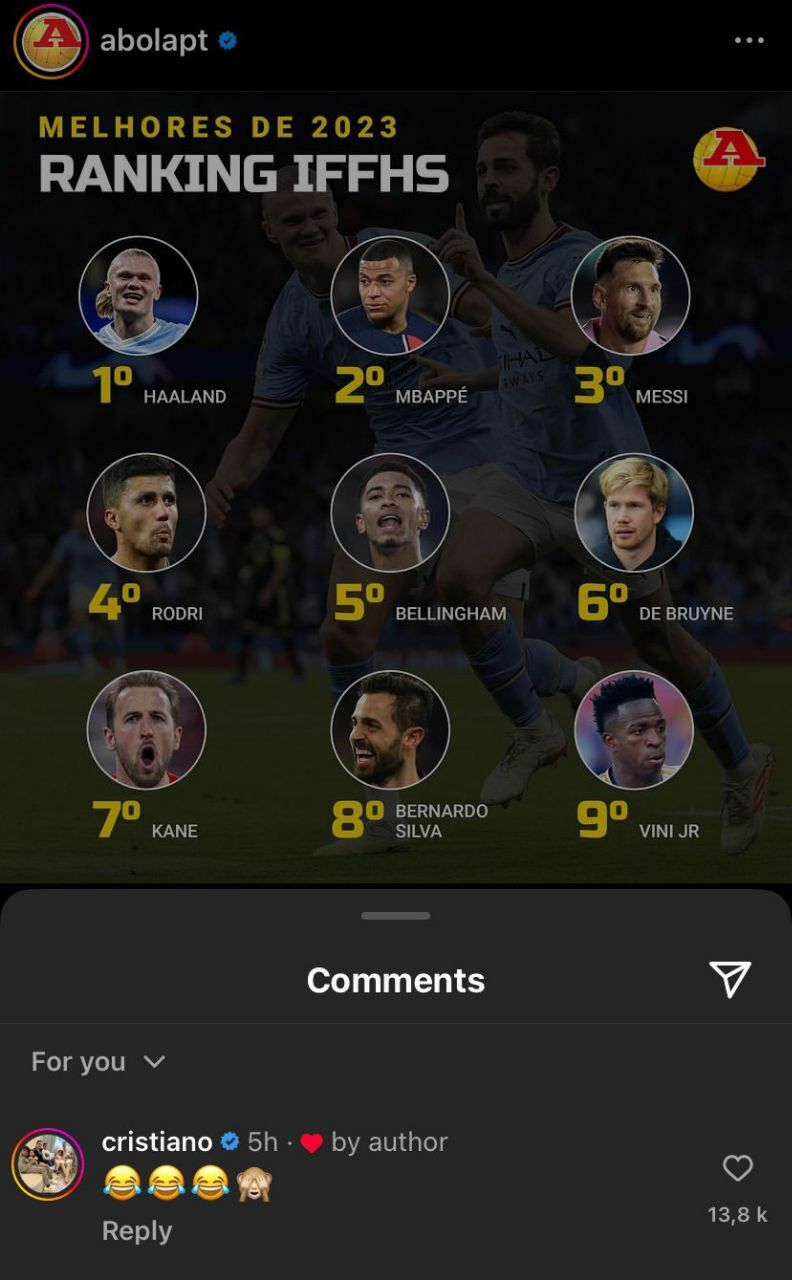 عکس| خندهی طعنه آمیز رونالدو به مسی و ۱۰ بازیکن برتر سال! عکس| خندهی طعنه آمیز رونالدو به مسی و ۱۰ بازیکن برتر سال!