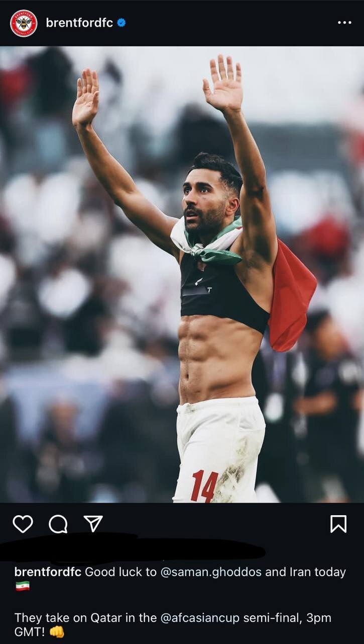 عکس‌| پیام ویژه برنتفورد برای تیم ملی و قدوس