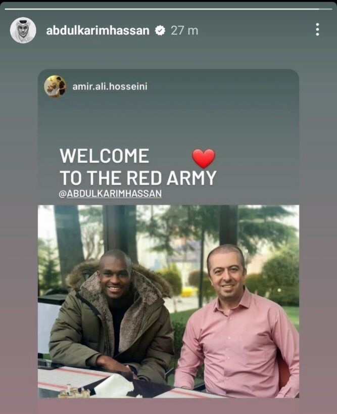 عکس| اولین واکنش عبدالکریم حسن پس از پیوستن به پرسپولیس