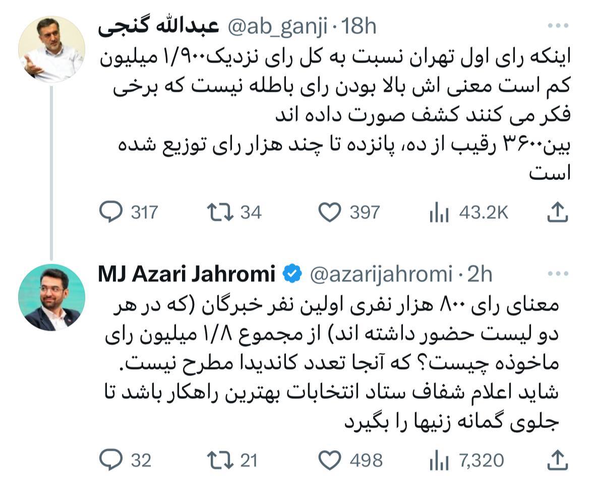 پاسخ آذریجهرمی به ادعای گنجی درباره آرای باطله پاسخ آذریجهرمی به ادعای گنجی درباره آرای باطله