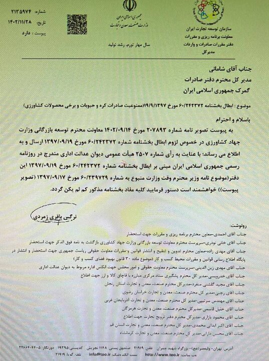 ابلاغ صادرات مجدد کره و حبوبات + بخشنامه ابلاغ صادرات مجدد کره و حبوبات + بخشنامه