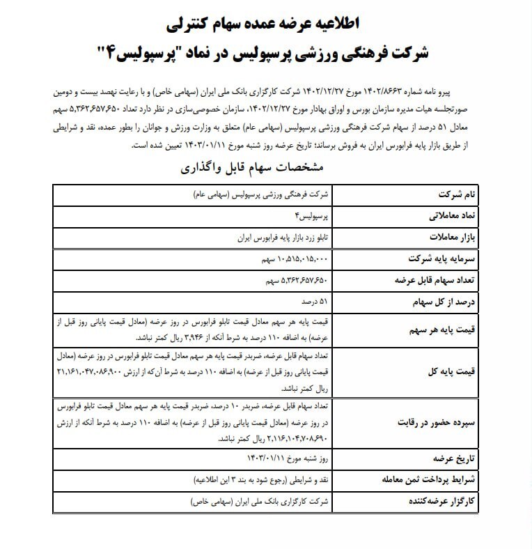 عکس| تاریخ واگذاری پرسپولیس مشخص شد عکس| تاریخ واگذاری پرسپولیس مشخص شد