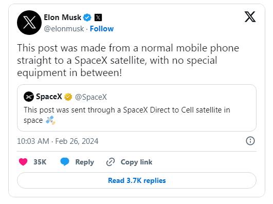 اینترنت ماهوارهای مستقیم گوشی / رؤیای جدید ایلان ماسک تحقق یافت اینترنت ماهوارهای مستقیم گوشی / رؤیای جدید ایلان ماسک تحقق یافت