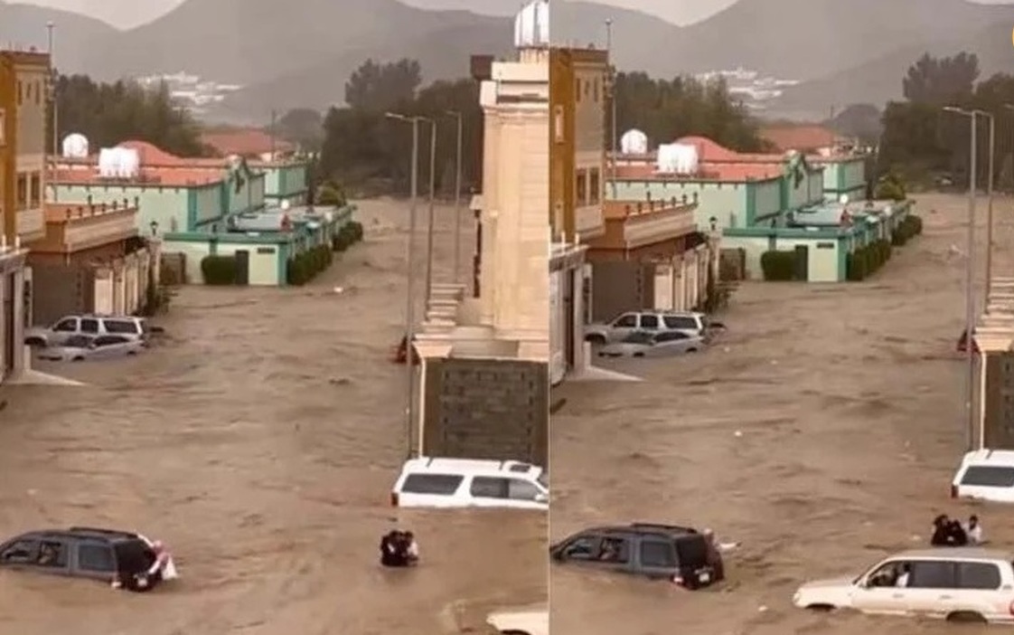 فیلم| سیل شدید در طائف عربستان