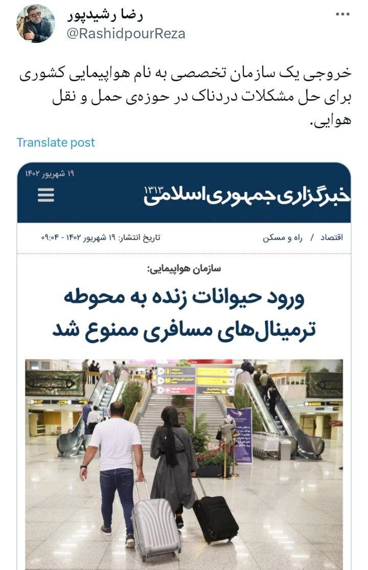 عکس| کنایه تند رضا رشیدپور به سازمان هواپیمایی کشوری