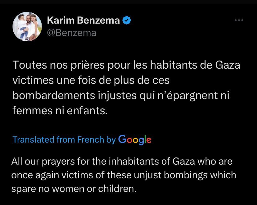 پیام کریم بنزما برای مردم فلسطین