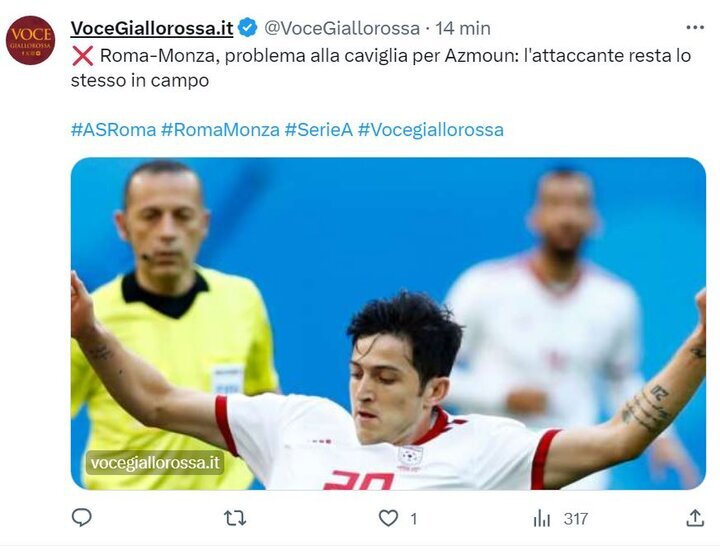 عکس| واکنش ایتالیاییها به عملکرد سردار آزمون مقابل مونزا عکس| واکنش ایتالیاییها به عملکرد سردار آزمون مقابل مونزا