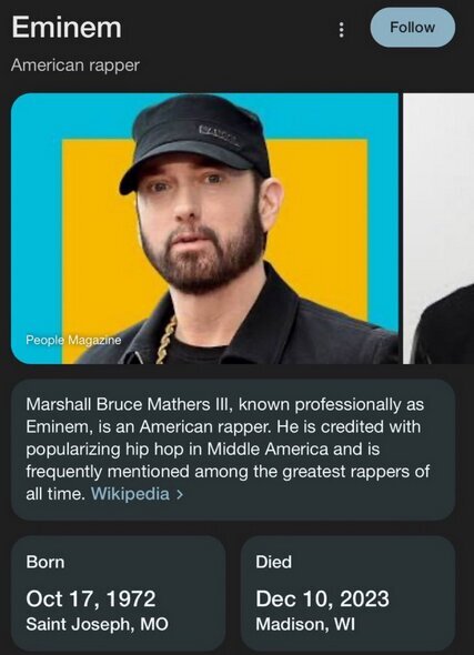 عکس | خبرجنجالی و عجیب گوگل: امینم درگذشت عکس | خبرجنجالی و عجیب گوگل: امینم درگذشت