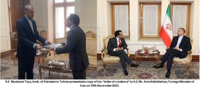تقدیم استوارنامه سفیر جدید پاکستان به امیرعبداللهیان تقدیم استوارنامه سفیر جدید پاکستان به امیرعبداللهیان