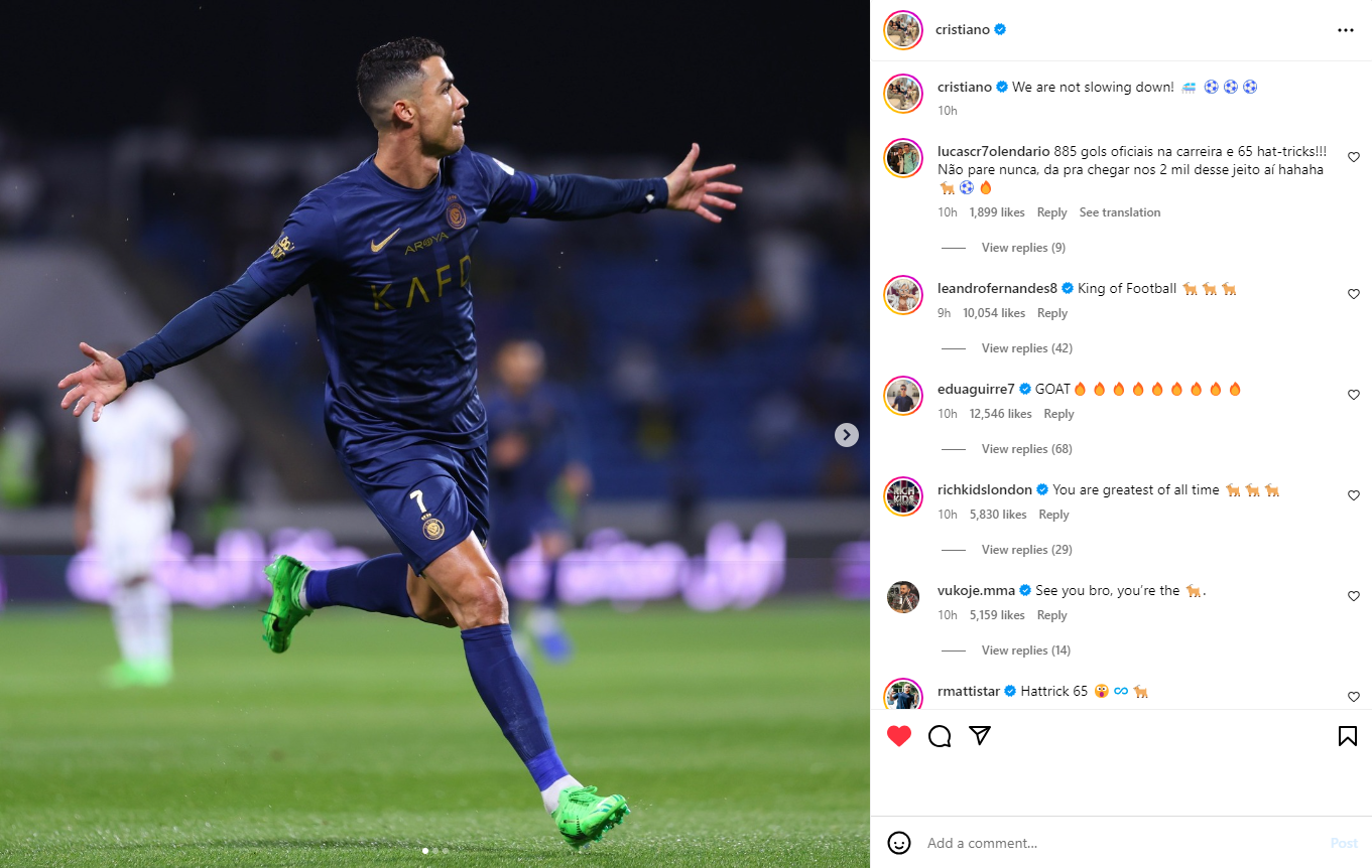 عکس| پیام رونالدو پس از دو هت‌تریک متوالی