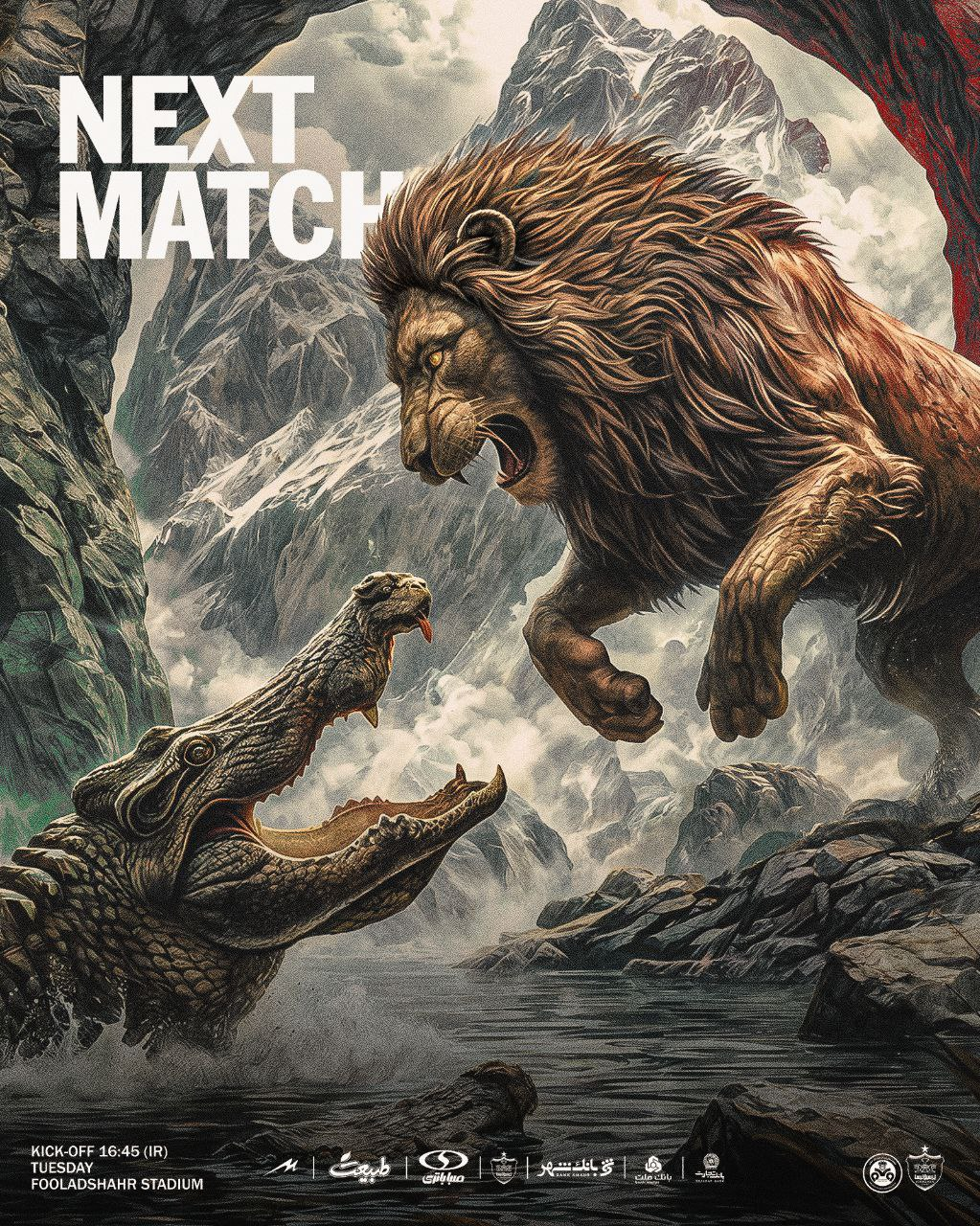 پوستر جالب باشگاه پرسپولیس؛ جدال شیر‌ها با گاندو‌ها در اصفهان