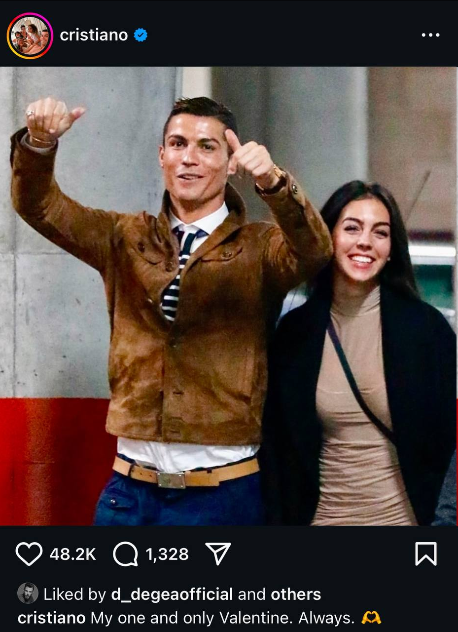 عکس/ پست عاشقانه رونالدو برای جورجینا به مناسبت ولنتاین