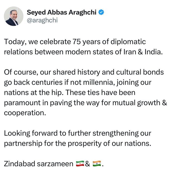 عراقچی: به دنبال تقویت بیشتر شراکت برای سعادتمندی تهران و دهلینو هستیم عراقچی: به دنبال تقویت بیشتر شراکت برای سعادتمندی تهران و دهلینو هستیم