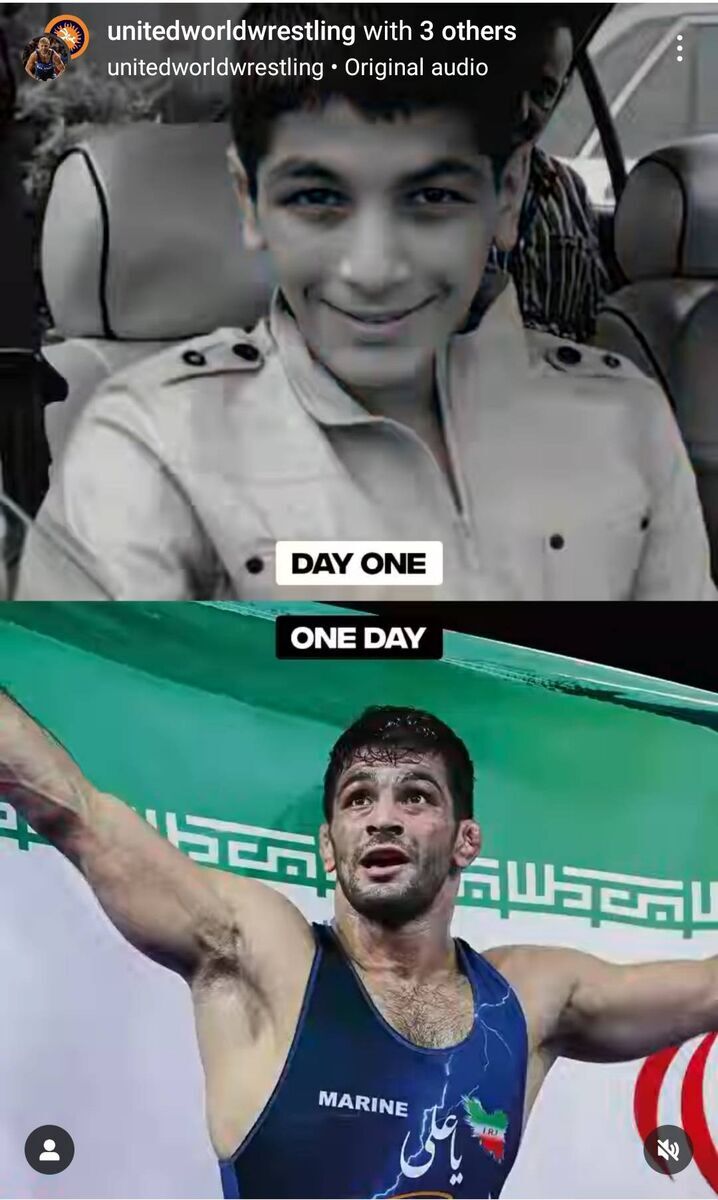 عکس| قابی زیر خاکی از حسن یزدانی؛ سورپرایز اتحادیه جهانی کشتی برای پادشاه