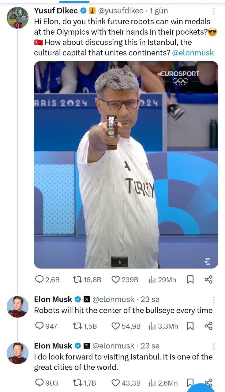 عکس| مکالمه جالب تیرانداز ترکیه با ایلان ماسک