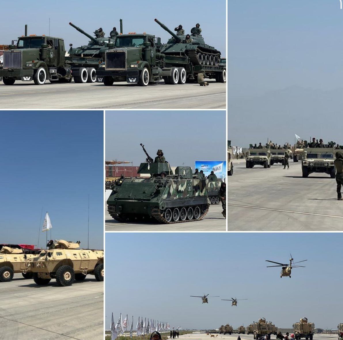 عکس| رژه نظامی طالبان در پایگاه بگرام