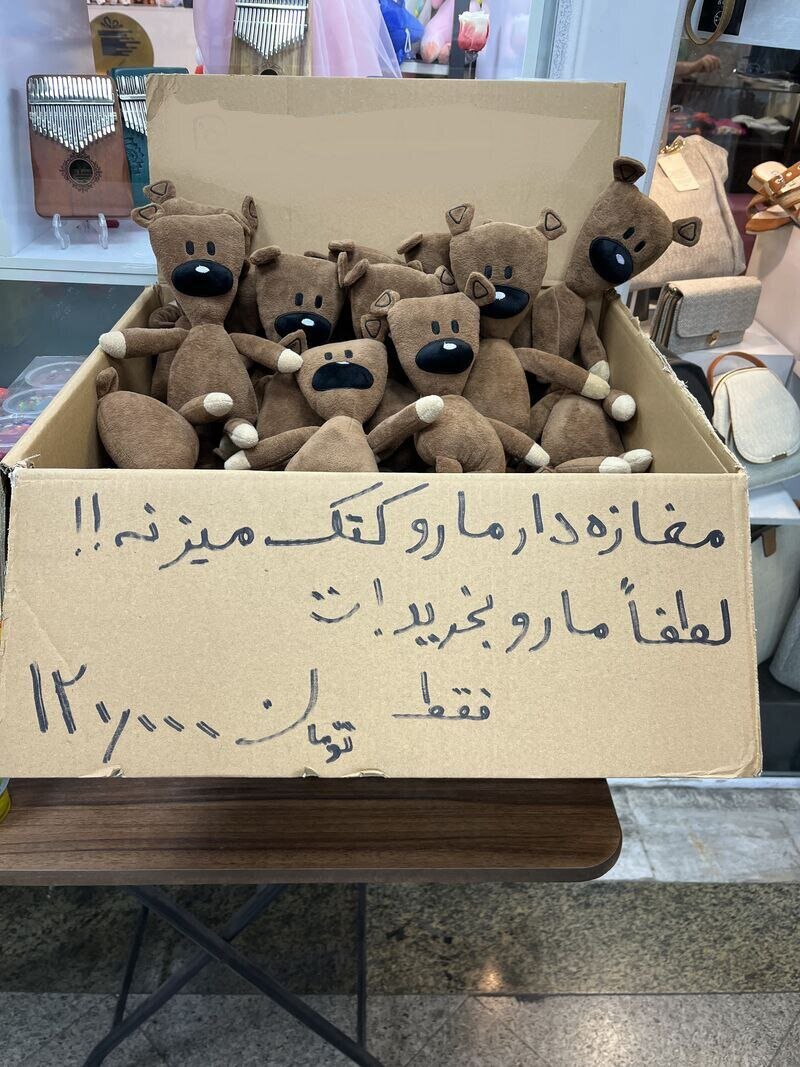 عکس| تکنیک یک فروشنده در تهران برای فروش عروسک؛ مغازه دار مارو کتک میزنه!