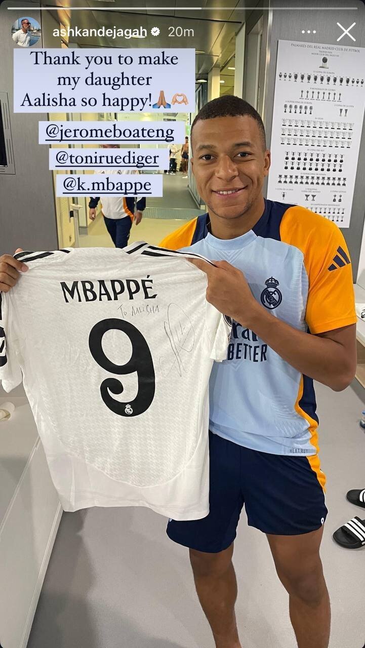 عکس/ سورپرایز ارزشمند کیلیان امباپه برای دختر اشکان دژاگه