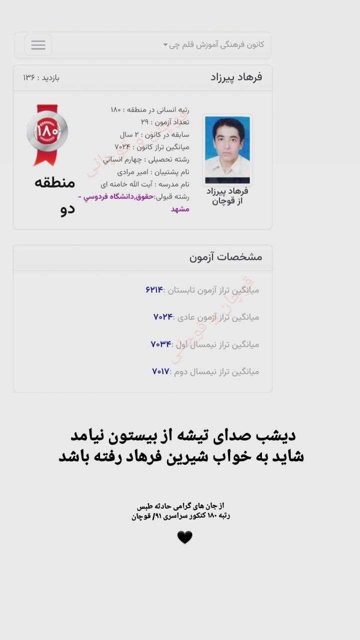 عکس/ زیر خاکی قابل تامل از رتبه کنکور جان‌باخته معدن طبس
