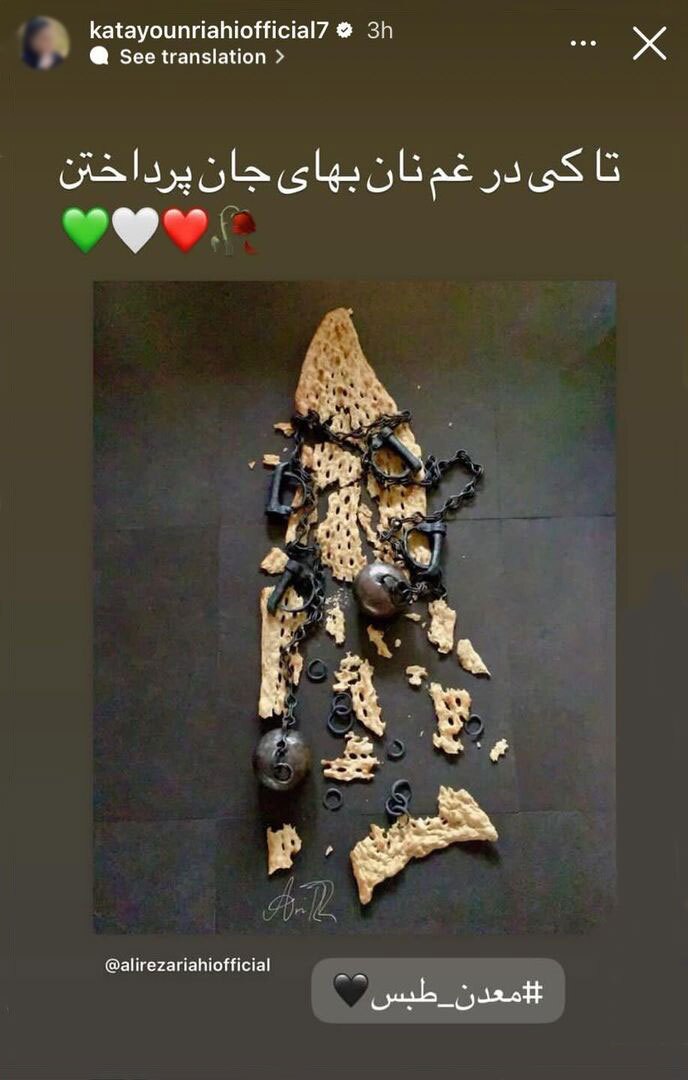 عکس/ واکنش کتایون ریاحی به فاجعه طبس: تا کی در غم نان بهای جان پرداختن